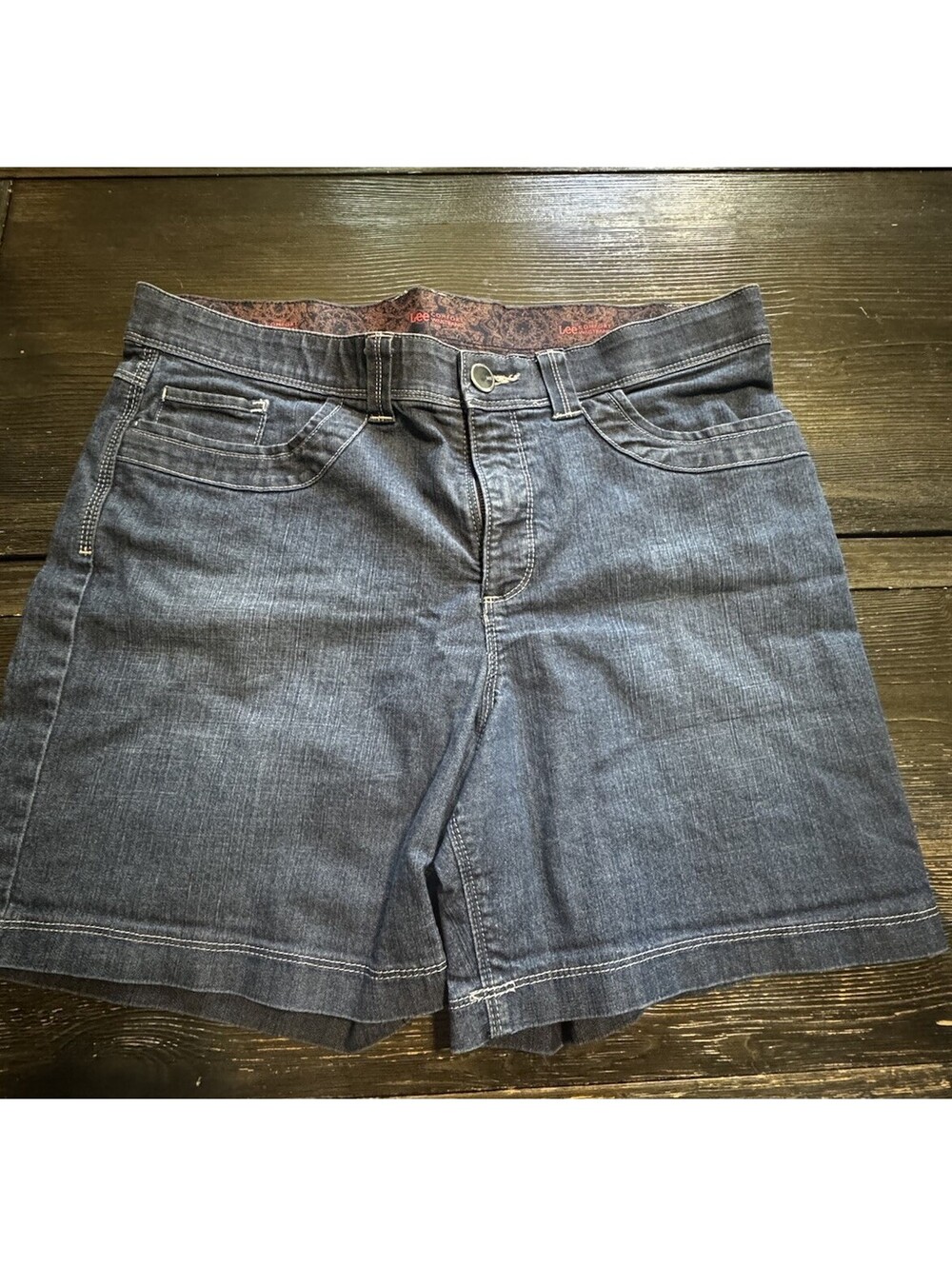 Lee Womens 16 M Denim Bermuda Shorts Comfort Waistband Stretch Dark Wash 7”